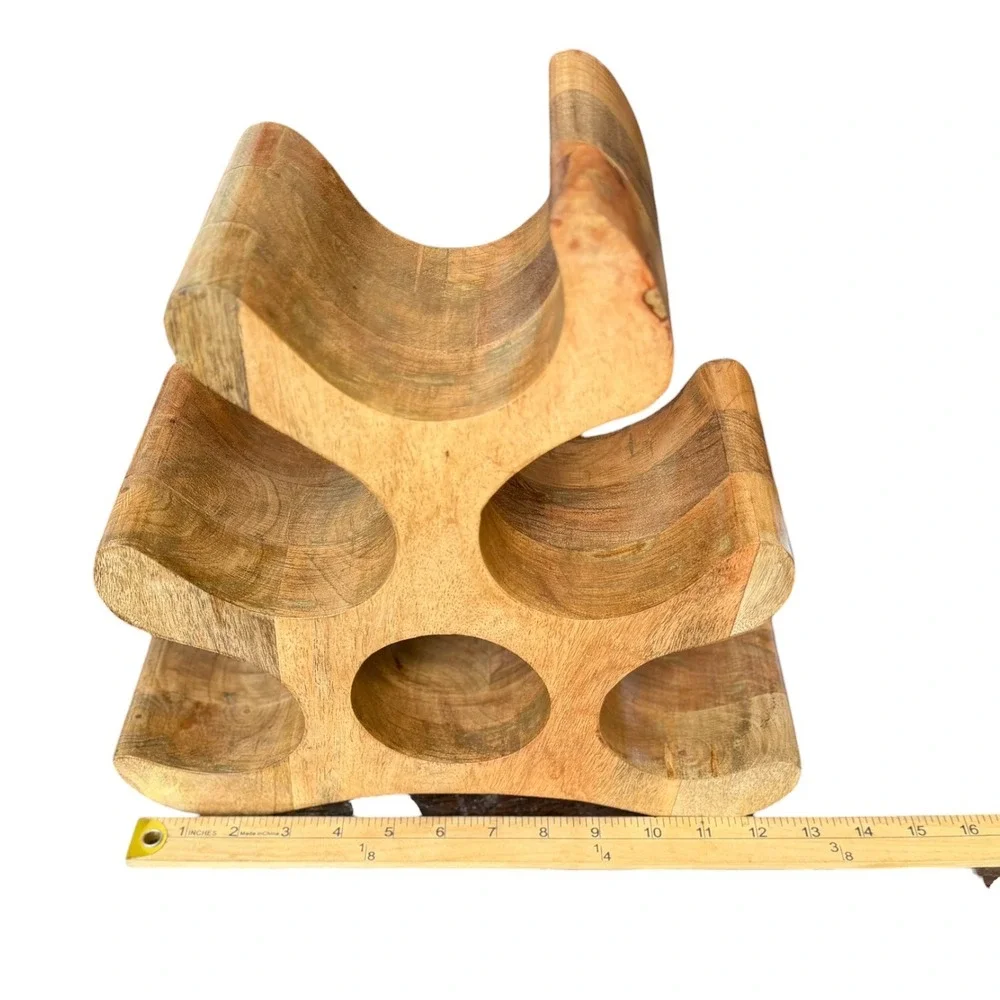 Solid Wood 6 Bottle Wine Rack Sculptural Freeform Countertop Holder Rustic